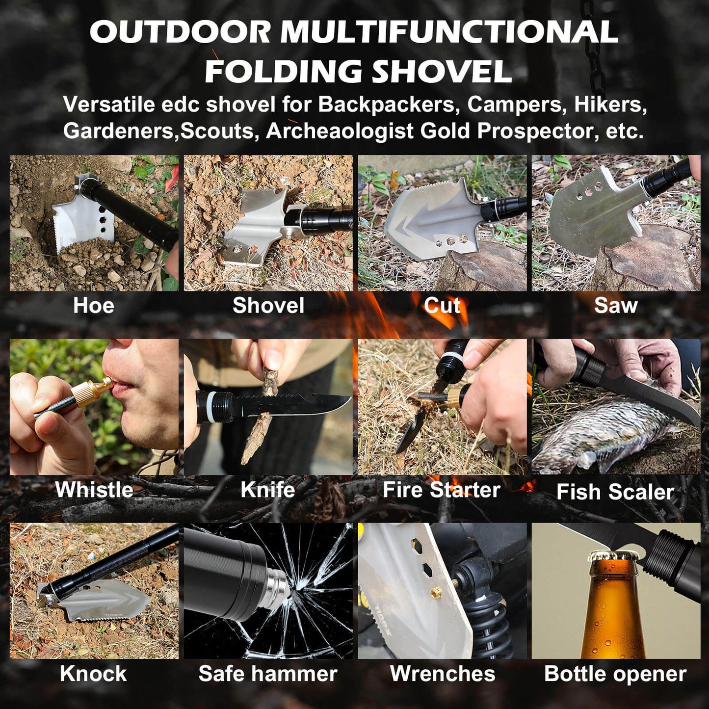 X-BULL Folding Shovel Outdoor Camping Survival Tools Multifunction Military