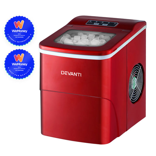 DEVANTi Portable Ice Cube Maker Machine 2L Home Bar Benchtop Easy Quick Red