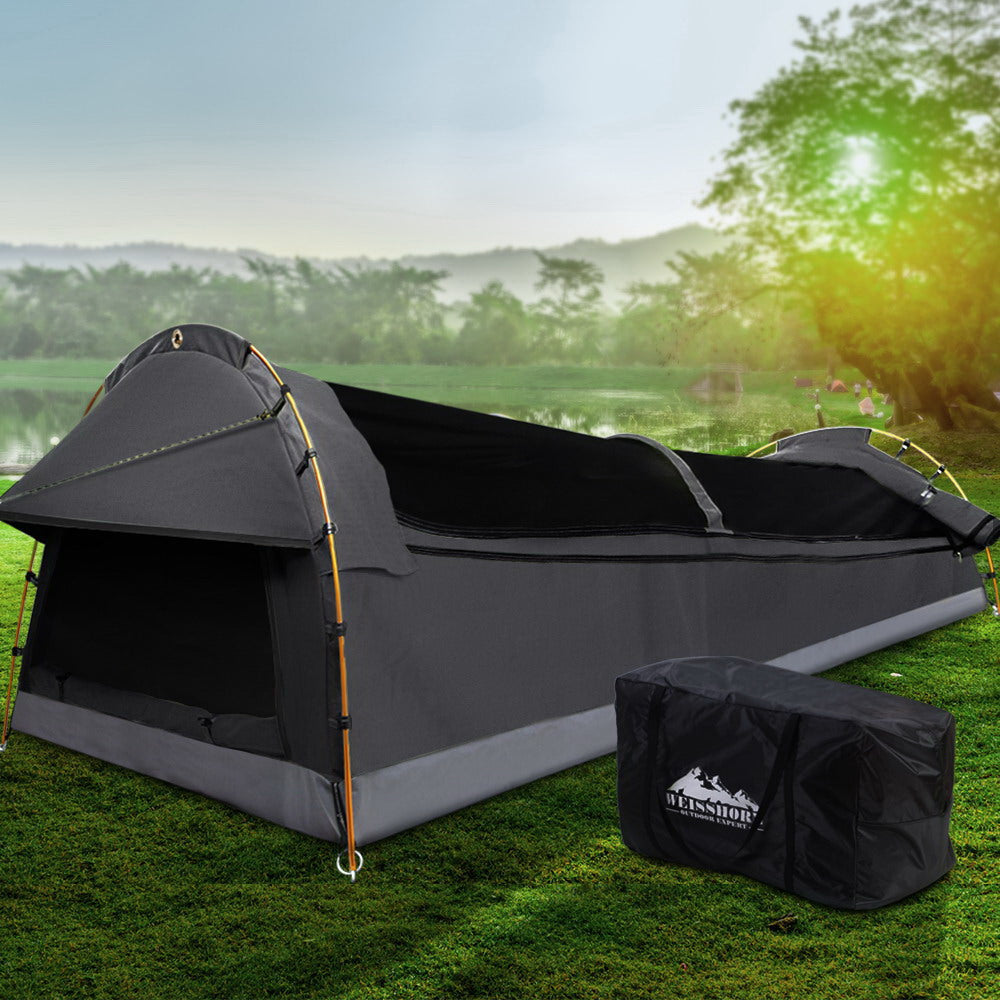 Weisshorn Double Camping Swag Deluxe Canvas Tent Dark Grey