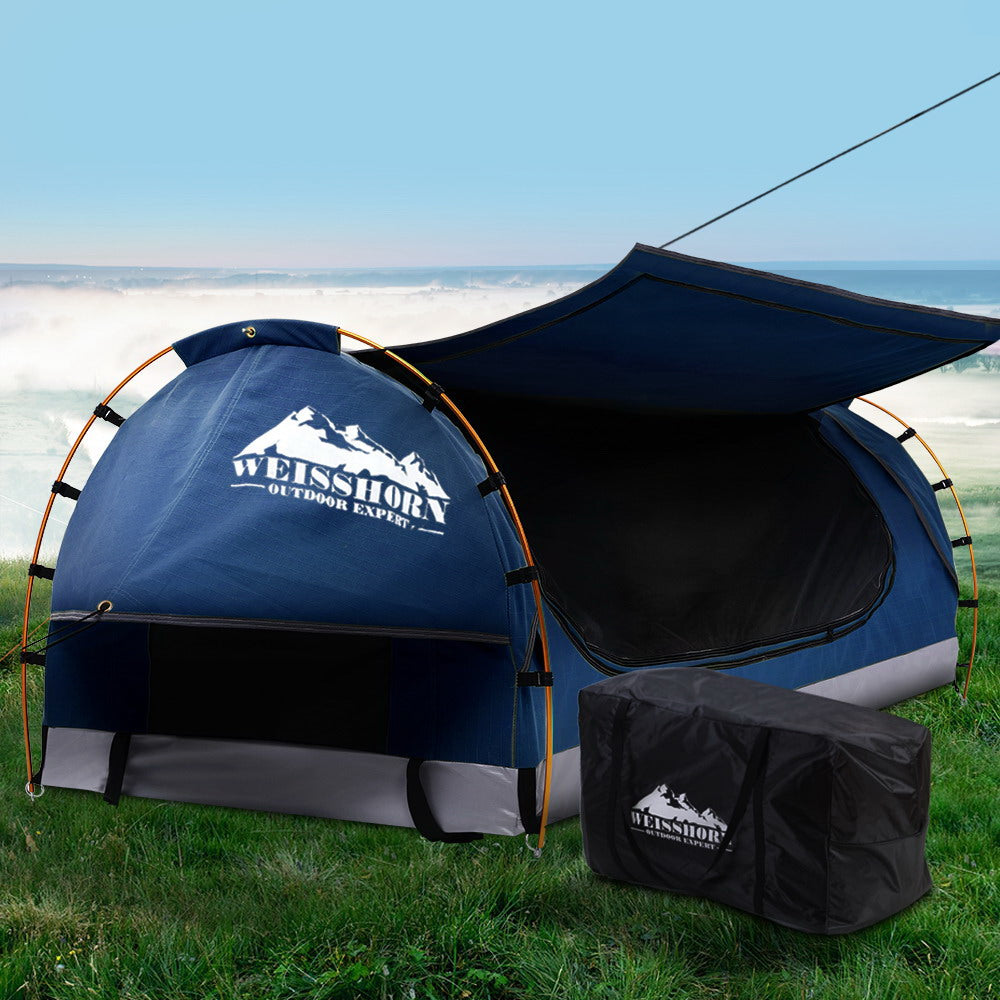 Weisshorn King Single Camping Swag Canvas Free Standing Dome Tent Blue