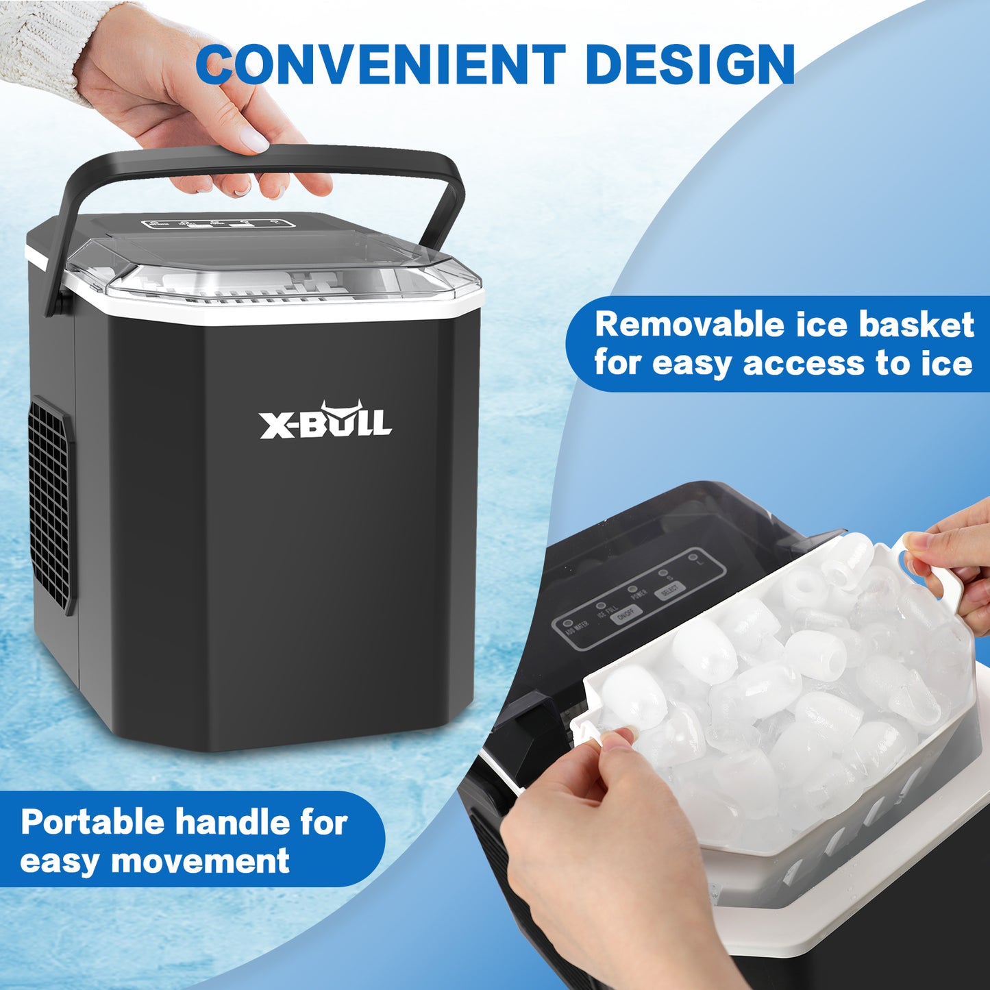 X-BULL Ice Maker Machine Commercial Portable  Ice Cube 2.2L Home Bar Benchtop Black