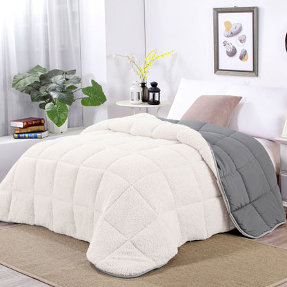 Shangri La Sleet Sherpa Fleece Reversible 3 Pcs Comforter Set Queen