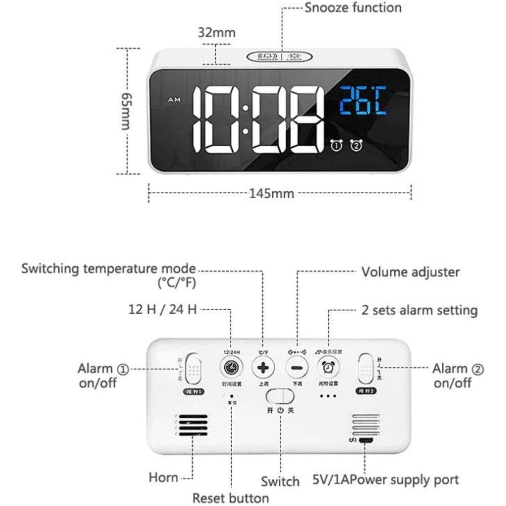 GOMINIMO Digital Clock Mirrored Grey