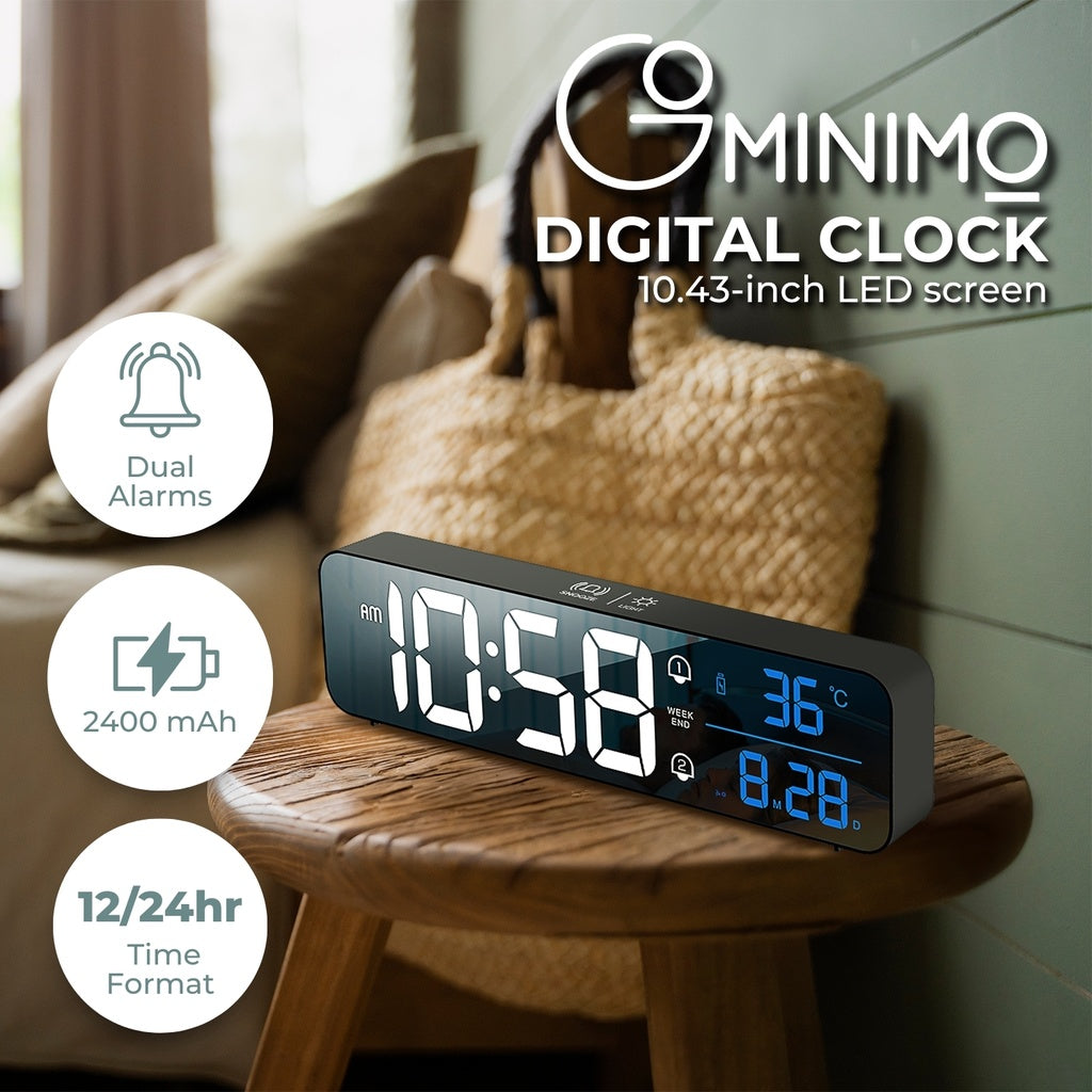 GOMINIMO Digital Alarm Clock Mirrored Rechargeable Black